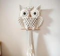 Macrame Owl Wall Hanging, Handwoven Boho Decor, Natural Cotton, Wooden Perch, Beige