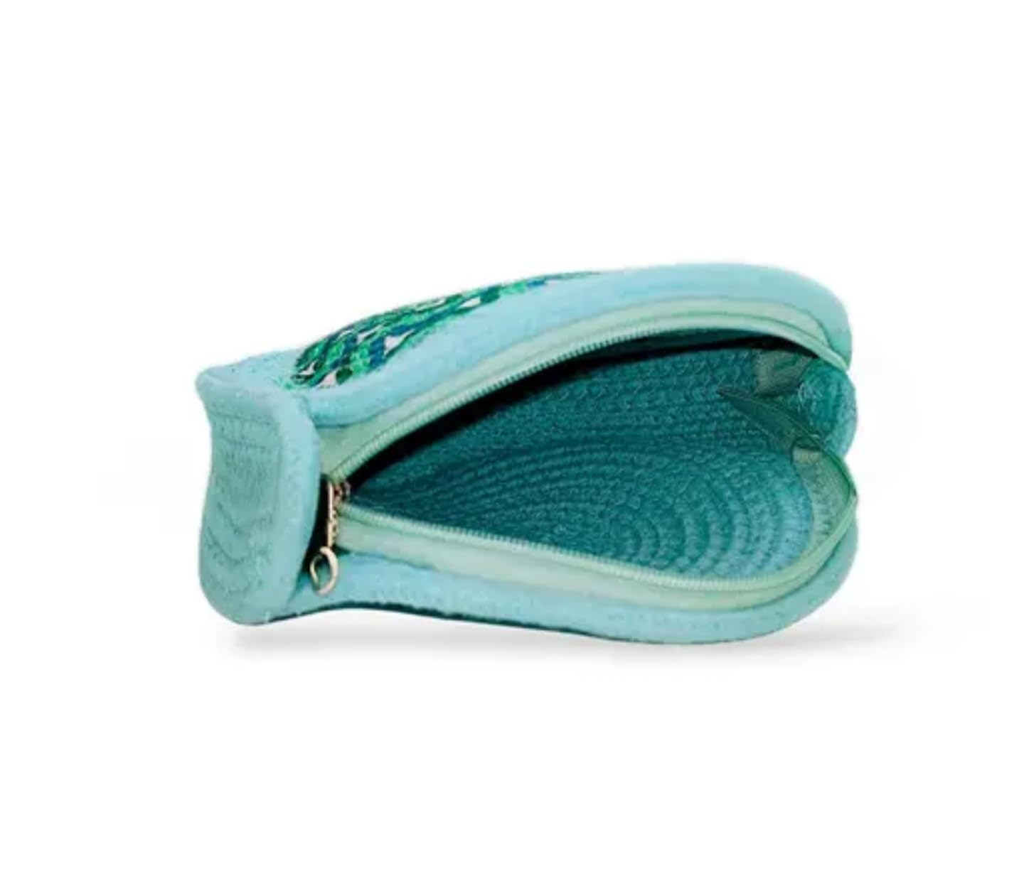 Round Woven Crossbody Bag, Turquoise with Green Wave Pattern, Braided Strap, eco-friendly handcrafted Handbag