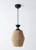 Pendant Light with Natural Rattan Shade, Black Finish, Textured Design, Ceiling Hanging Fixture