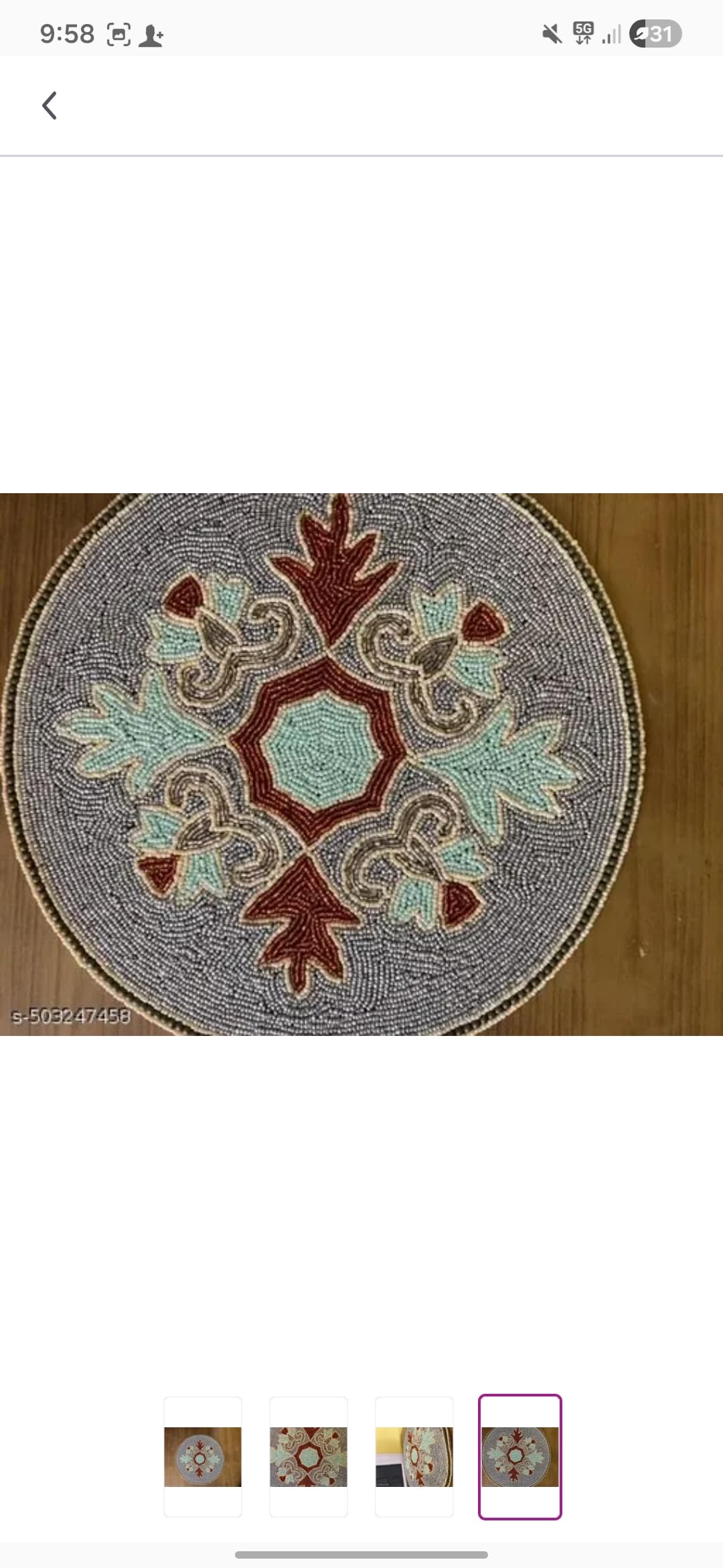Round Beaded Placemat, Mandala Floral Design, Blue, Red, and Teal, Decorative Table Mat