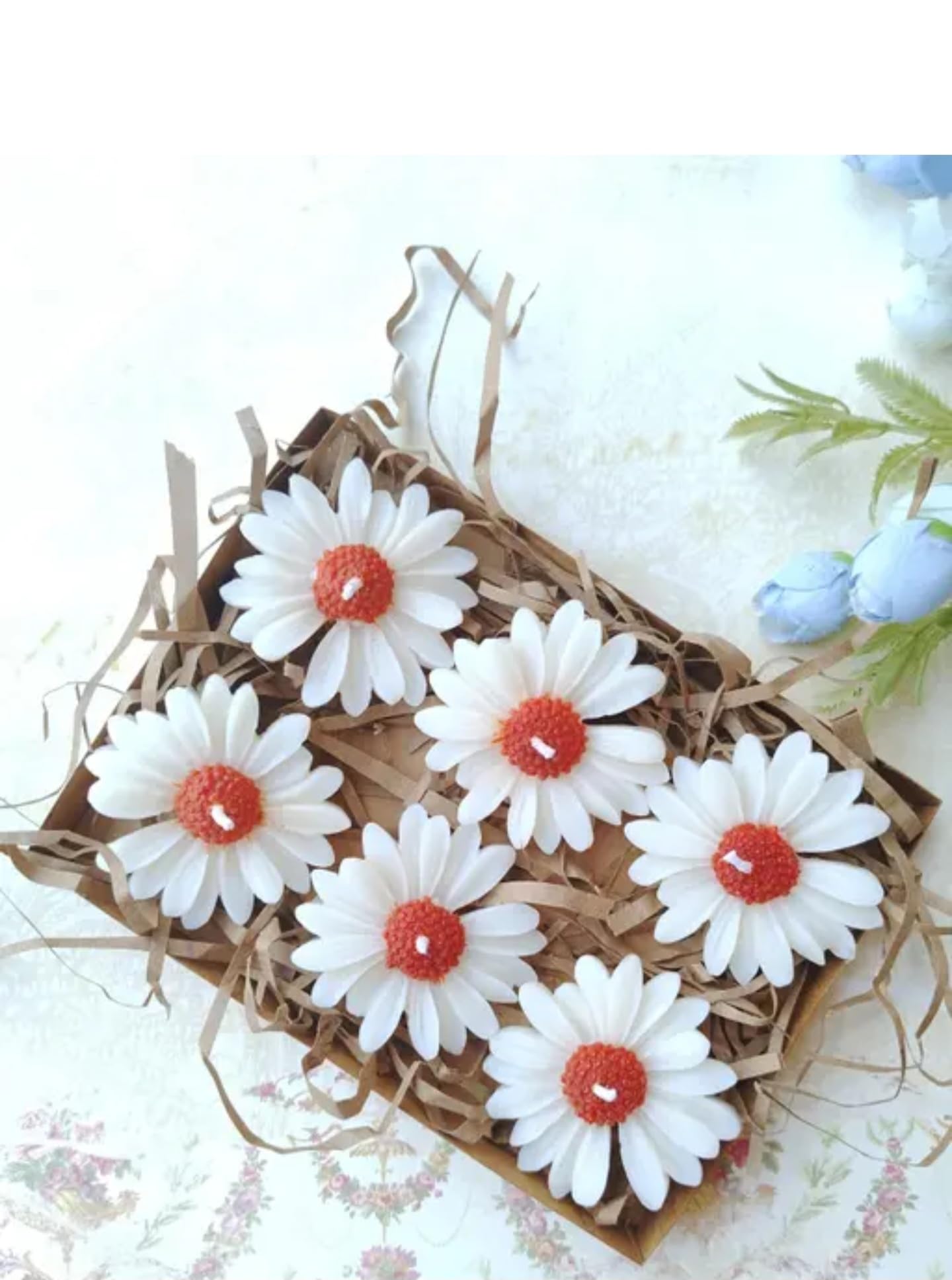 Decorative Daisy Floating Candles, White Petals with Orange Centre, Set of 6, Wedding Party Decor
