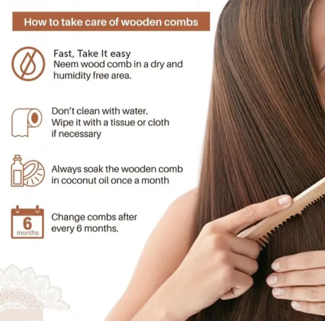 Wooden Hair Combs Set, Natural Bamboo, Multiple Sizes, Anti-Static Styling Tools