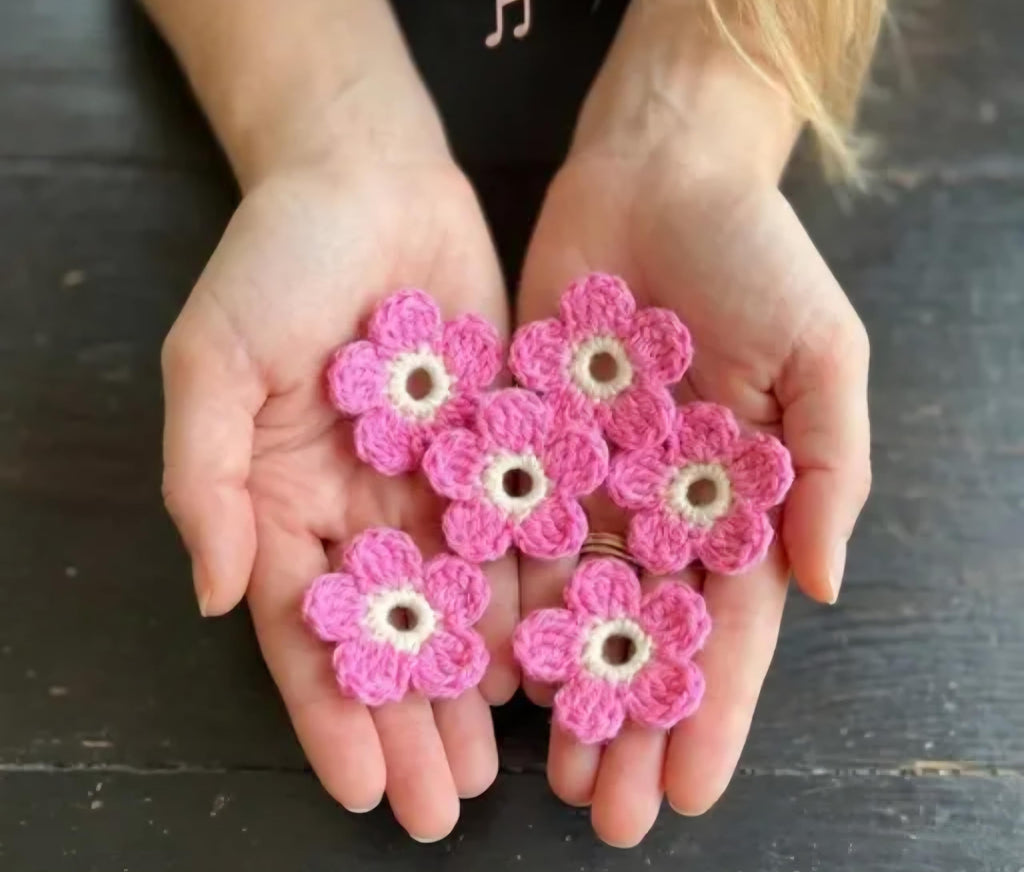 Crochet Flower Buttons, Pink, Handmade Floral Embellishments for Clothing, Set of 6
