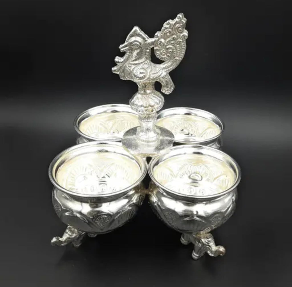 Decorative Silver Dragon Tealight Candle Holder, Glass and Metal, 4-Candle Design, Gothic Fantasy Style