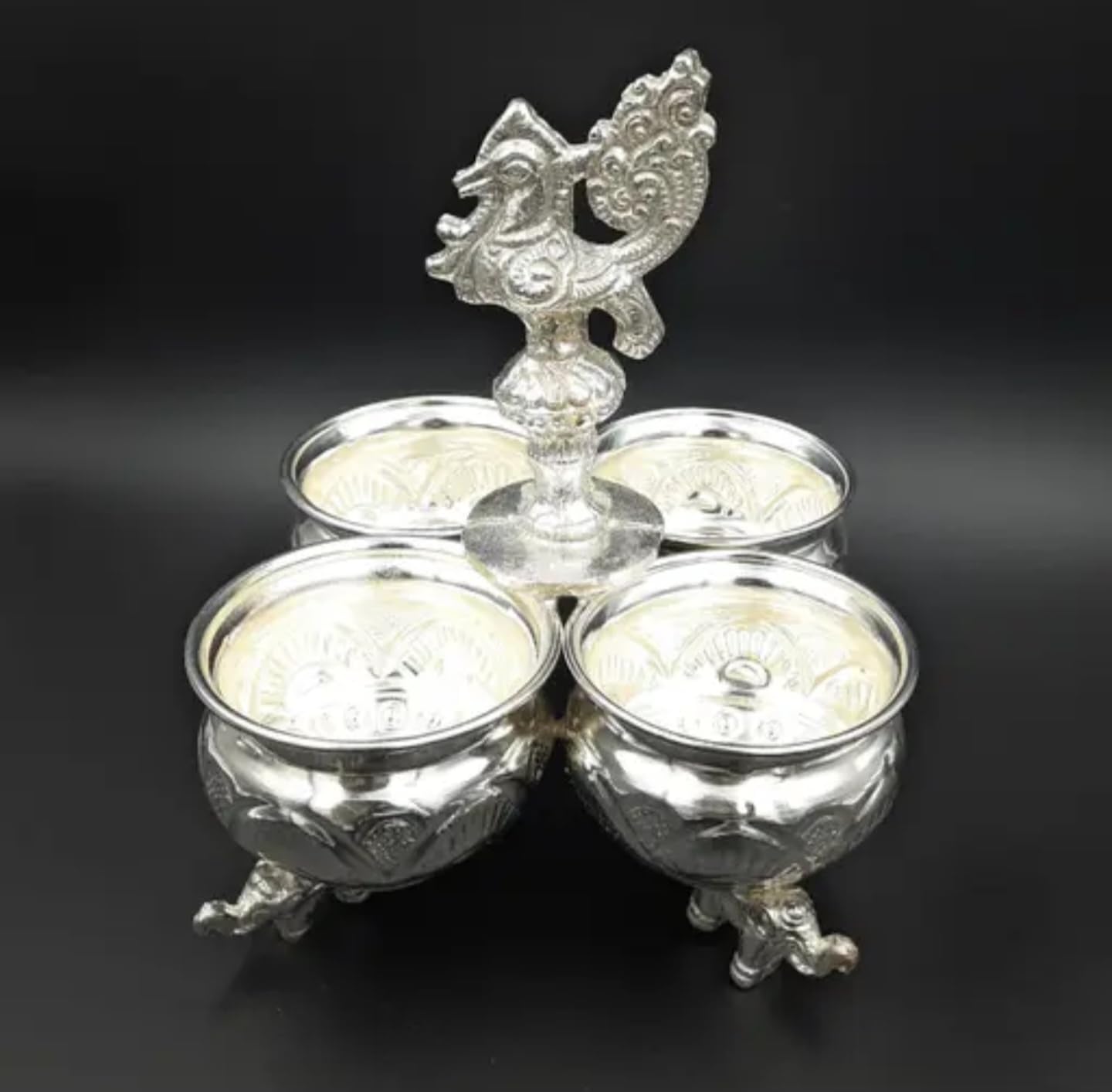 Decorative Silver Dragon Tealight Candle Holder, Glass and Metal, 4-Candle Design, Gothic Fantasy Style