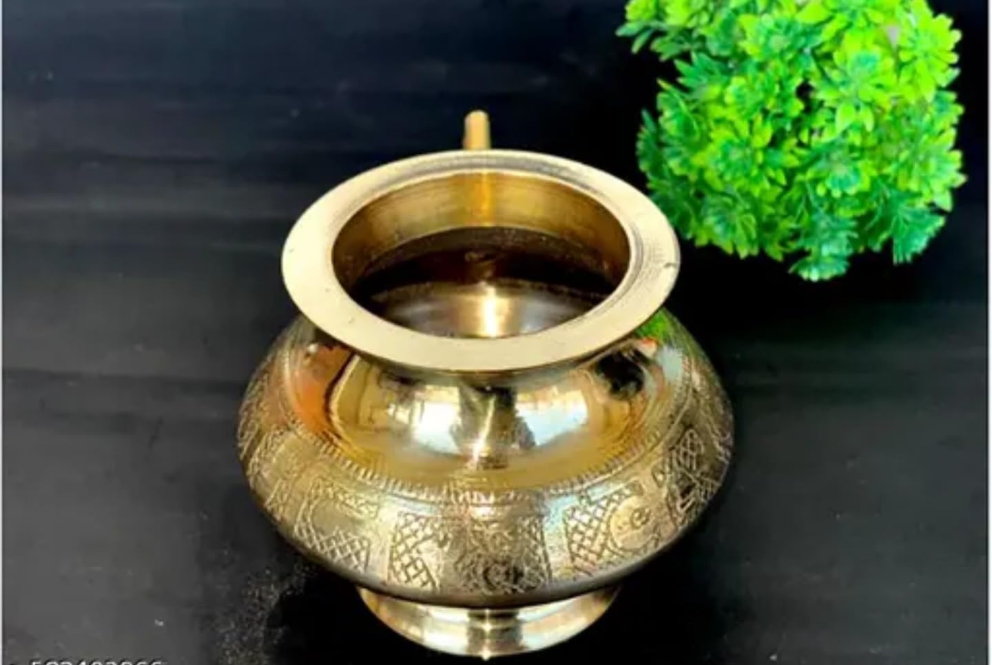 Brass Decorative Flower Vase, Traditional Engraved Design, Gold, Handcrafted Metal, Round Shape