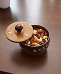 Wooden Bowl with Lid, Brown, Handcrafted Design, Dry Fruit Storage Container