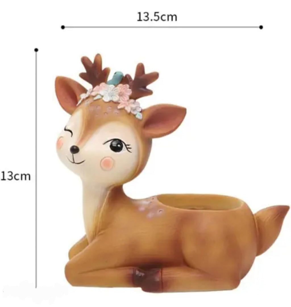 Cute Resin Deer Succulent Planter, Yellow, Decorative Animal Plant Pot with Crown, Indoor Garden Home Decor