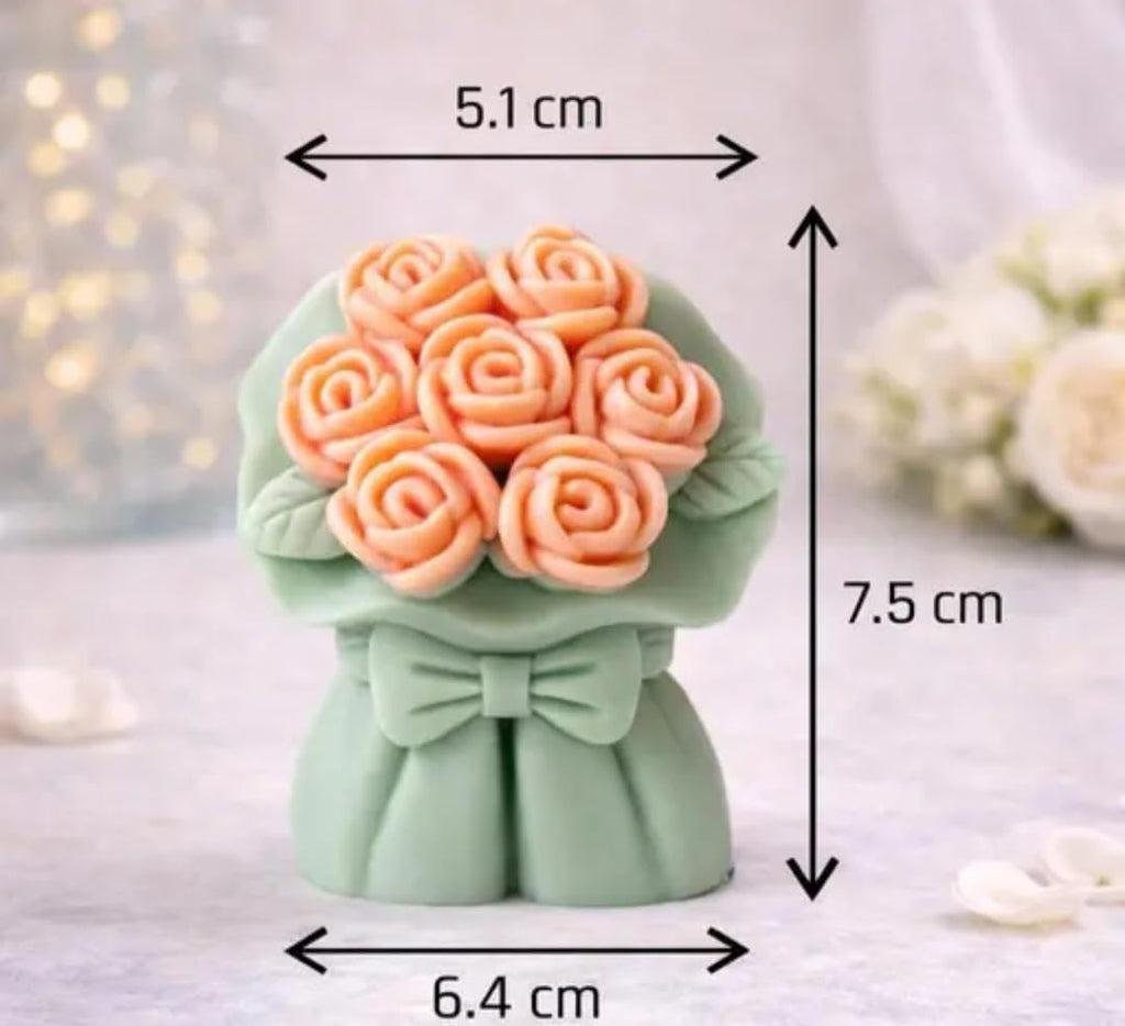 Decorative Rose Bouquet Figurine Candle, Peach and Sage Green, Floral Arrangement Design