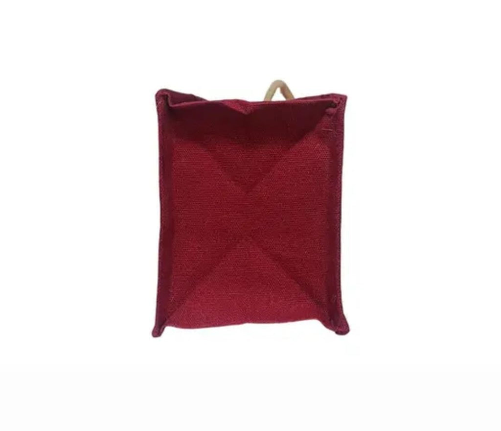 Jute Wine Bottle Bag, Red, Warli Art Print, Button Closure, Rope Handle, Gift Tote