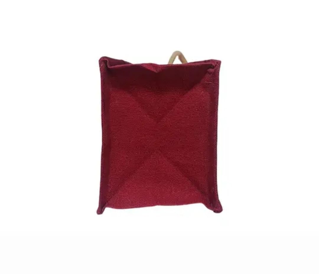 Jute Wine Bottle Bag, Red, Warli Art Print, Button Closure, Rope Handle, Gift Tote
