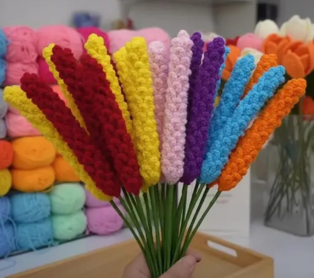 Handmade Crochet Lavender Bouquet, Multicolor, Knitted Artificial Flowers, Home Decor Gift, Set of 5