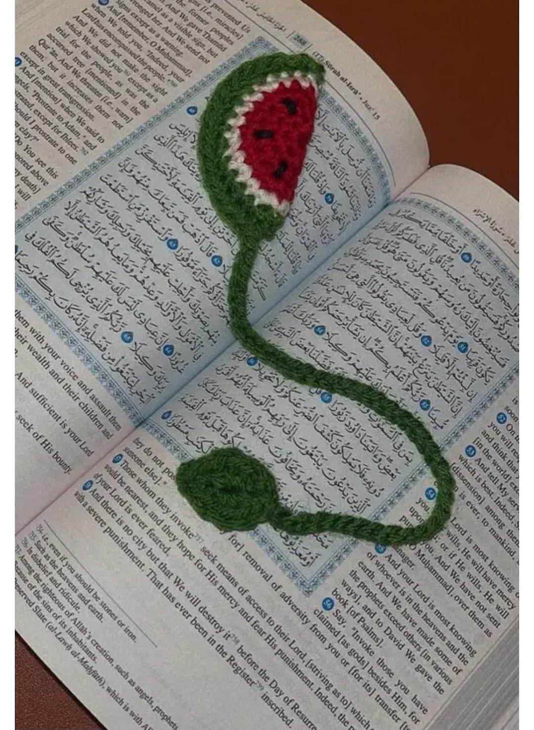 Handmade Crochet Watermelon Bookmark, Green and Red, Knitted Fruit Design with Leaf, Set of 3