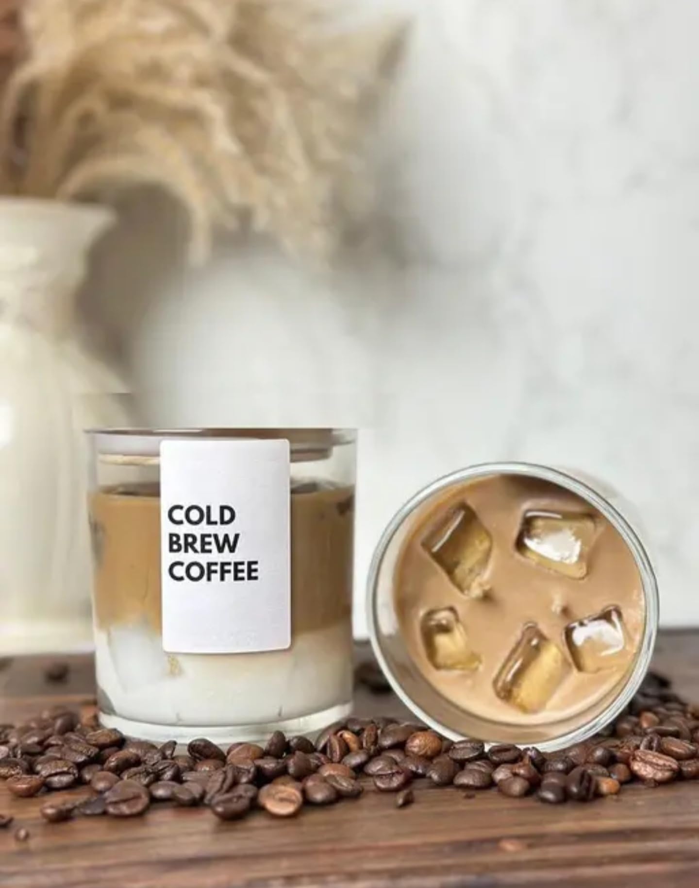 Coffee Scented Candle Set, Iced Matcha Latte and Cold Brew Coffee Fragrances, Glass Jar Candles, 2-Pack