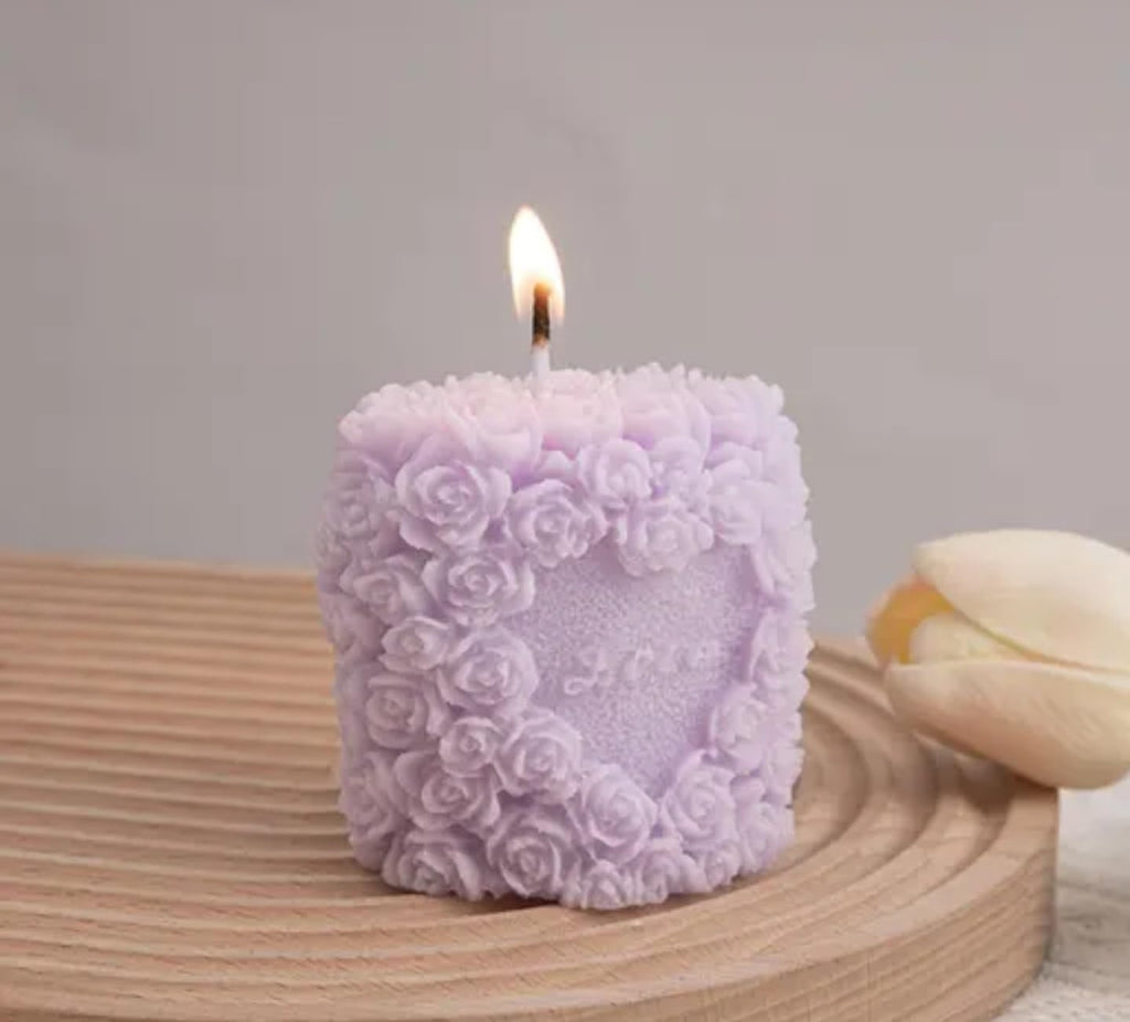 Decorative Rose Flower Candle, Lavender Purple, Handcrafted Floral Design