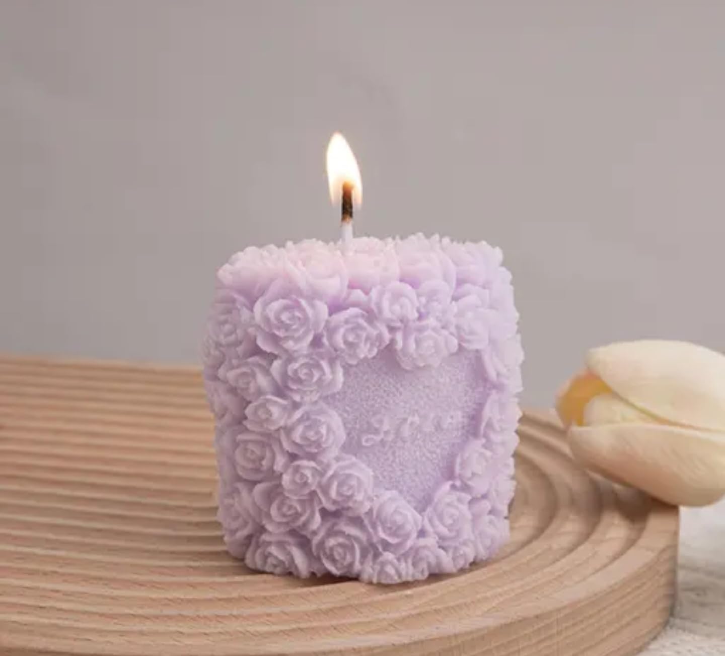 Decorative Rose Flower Candle, Lavender Purple, Handcrafted Floral Design