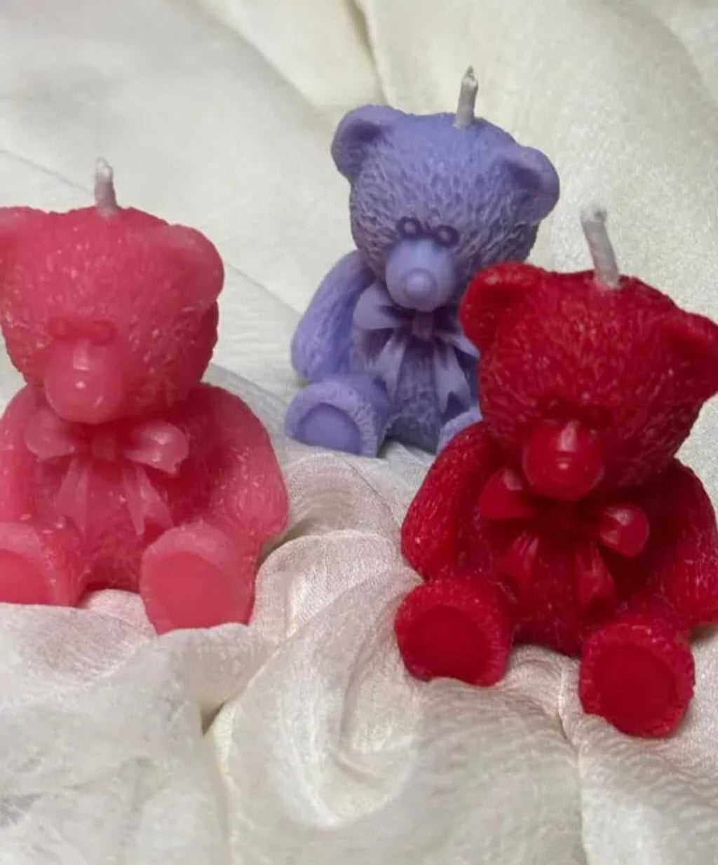 Red Teddy Bear Candle, Decorative Wax Bear Figurine with Bow, Valentine's Day Gift