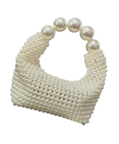 Pearl Beaded Handbag, White, Elegant Clutch Purse, Handcrafted Tote Bag for Women