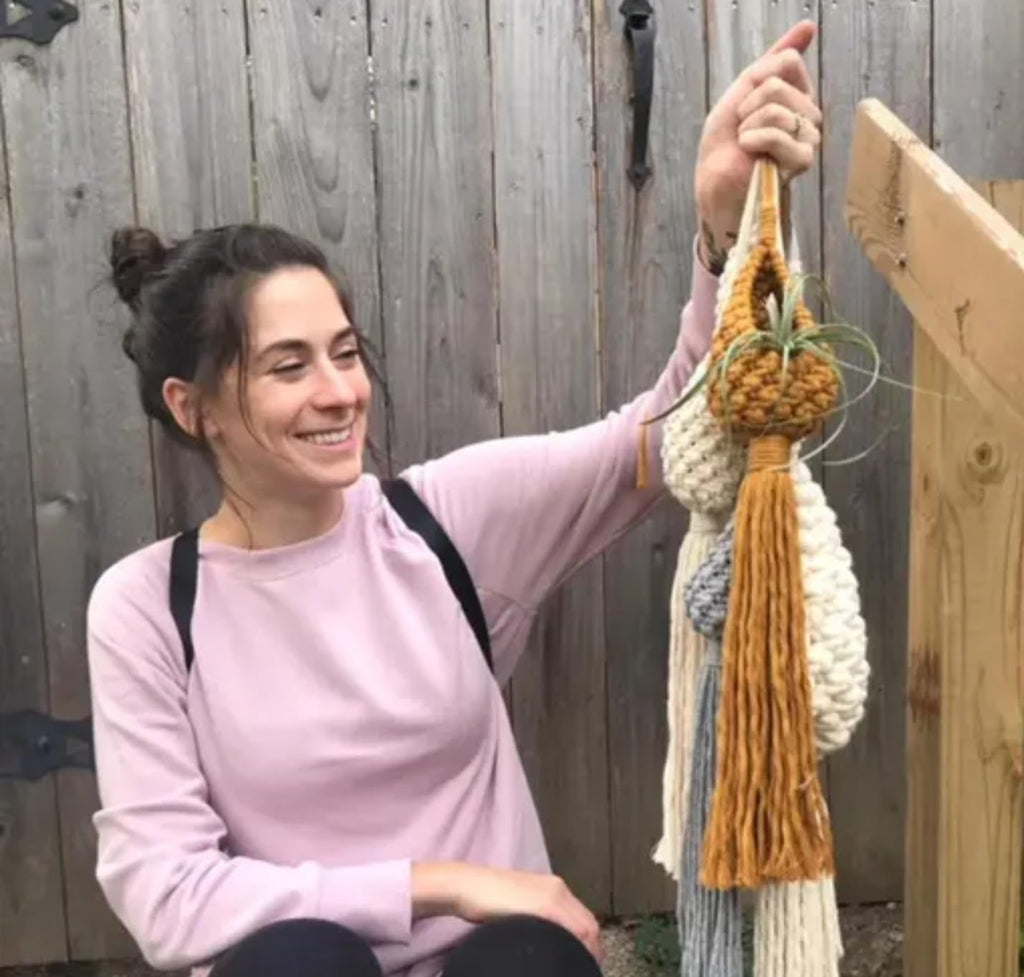 Handmade Macrame Air Plant Holder, Wall Hanging Planter, Grey and Mustard, Decorative Rope