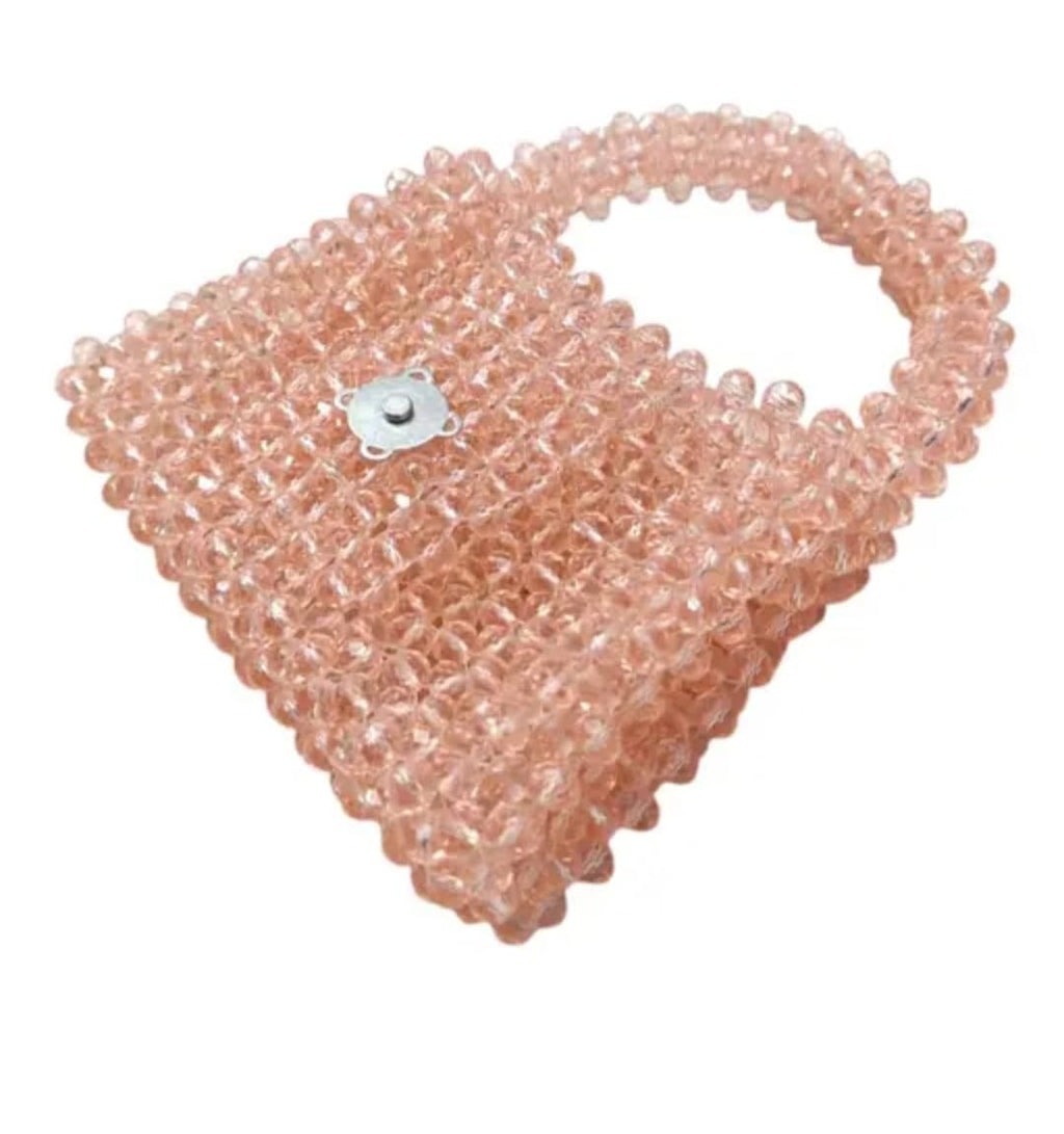 Crystal Beaded Handbag, Pink, Top Handle Bag, Sparkling Evening Purse
