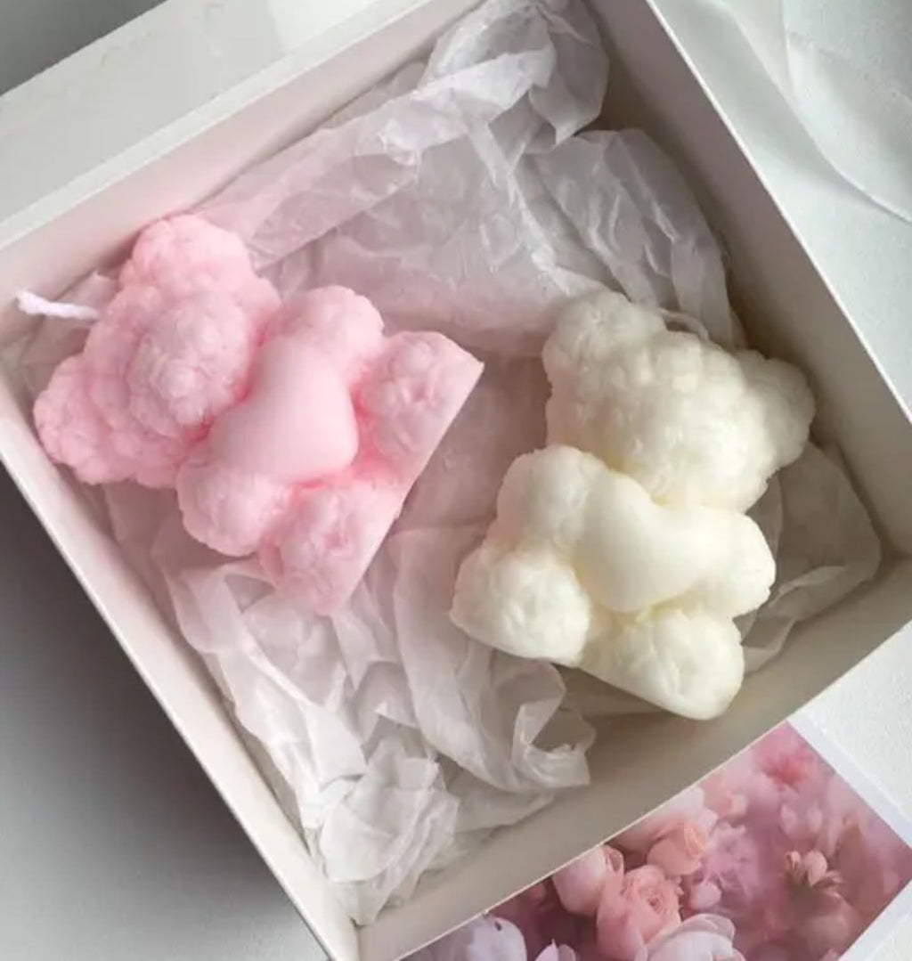 Teddy candle, Pink and White, Party Decoration