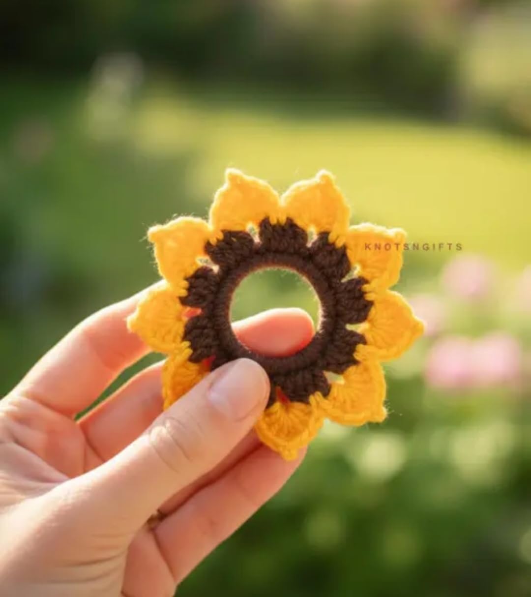 KnotsNGifts Crochet Sunflower Bun Holder, Yellow, Handmade Hair Accessory, set of 2