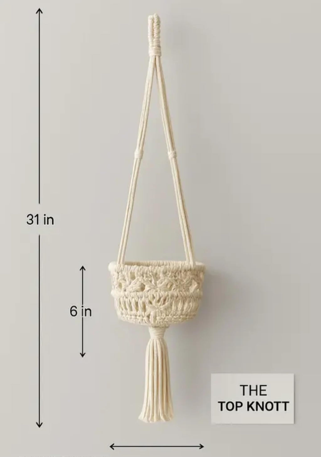 Macrame Plant Hanger, Handcrafted Cotton Rope, Decorative Hanging Planter with Tassel, Cream White