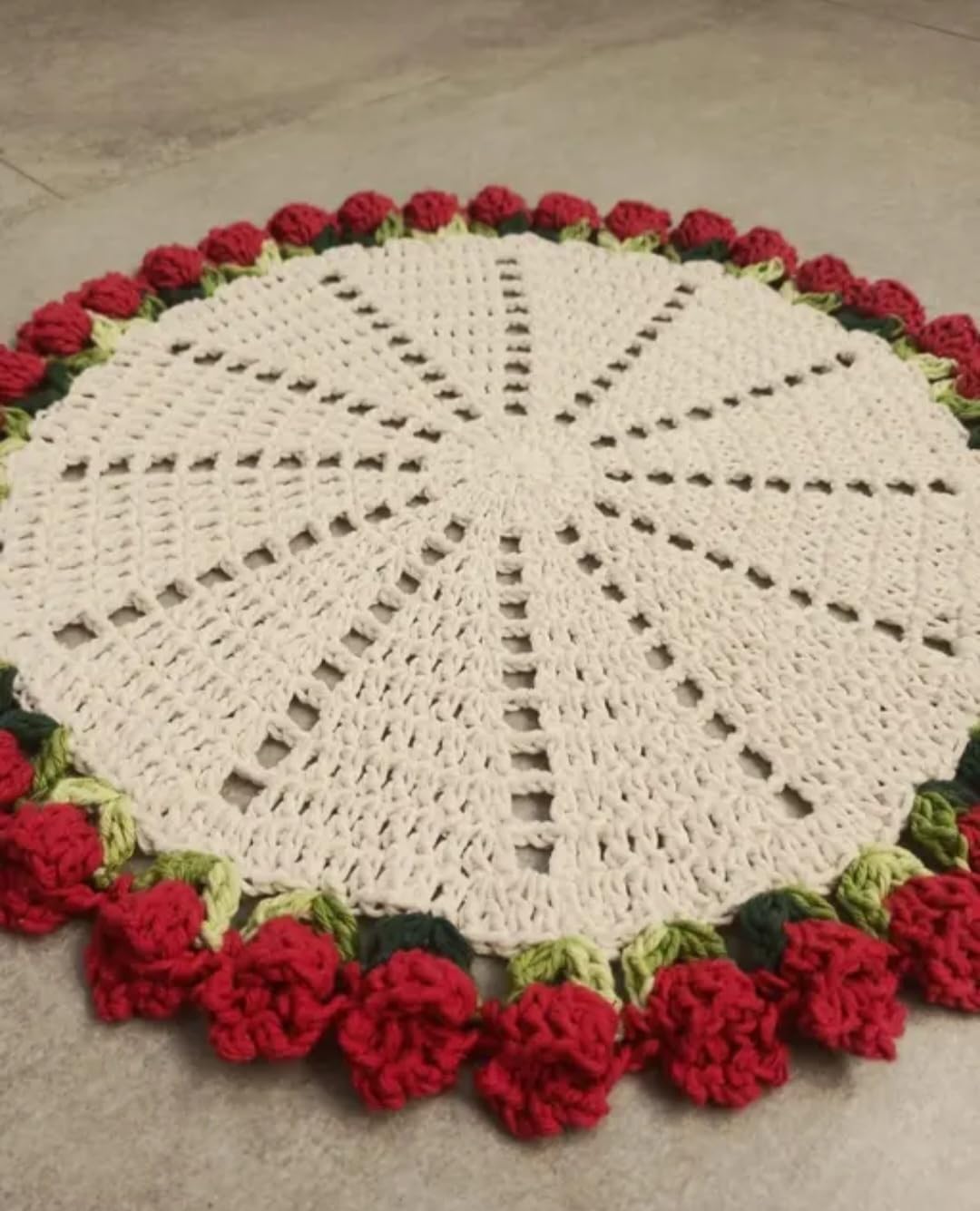 Handmade Crochet Pooja Thalposh, Floral Pattern with Tassels, Rose Bouquet Cum placemat