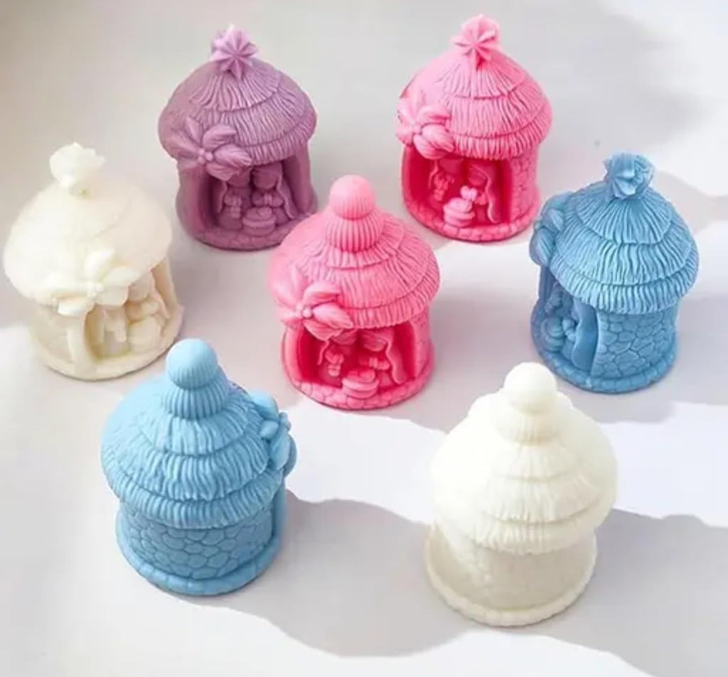 Decorative Carousel Birthday Candles, Pink Blue Orange, Set of 3