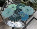 Beaded Daisy Flower Table Mat, Teal and Blue, Handcrafted Floral Placemat, Decorative Home Accent