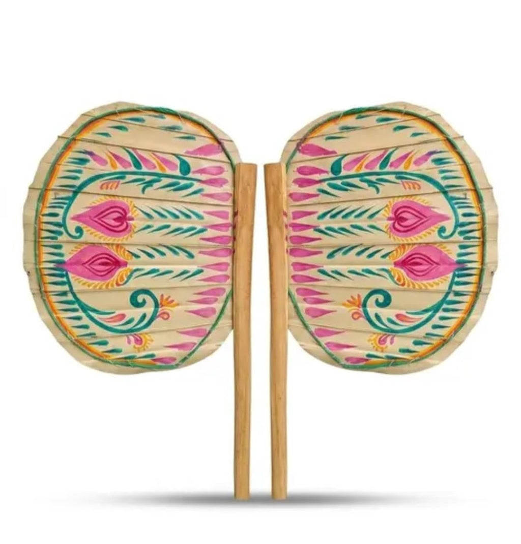 Hand-Painted Round Bamboo Fan with Floral Design, Traditional Decorative Hand Fan, Set of 2