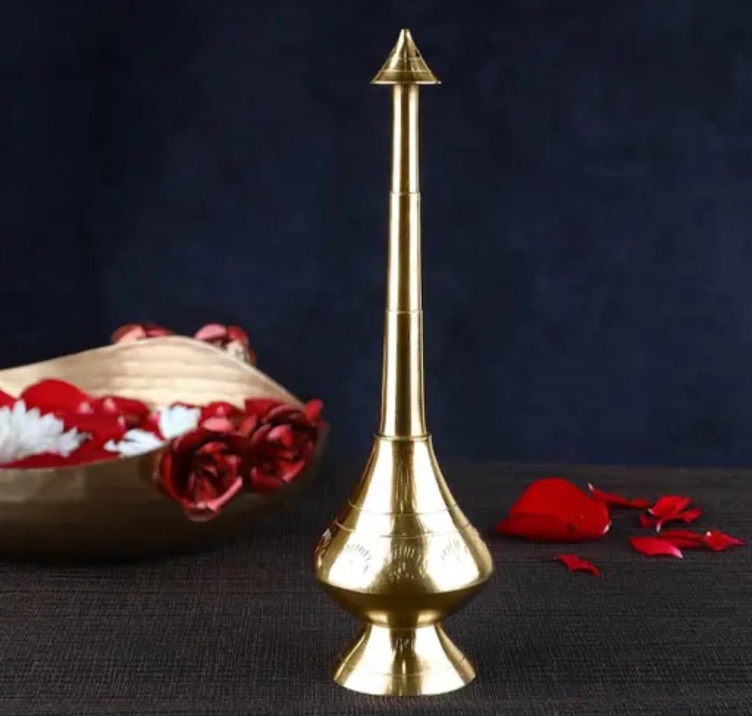 Brass Rosewater Sprinkler, Gold Finish, Traditional Indian Style, Long Neck Decorative Bottle