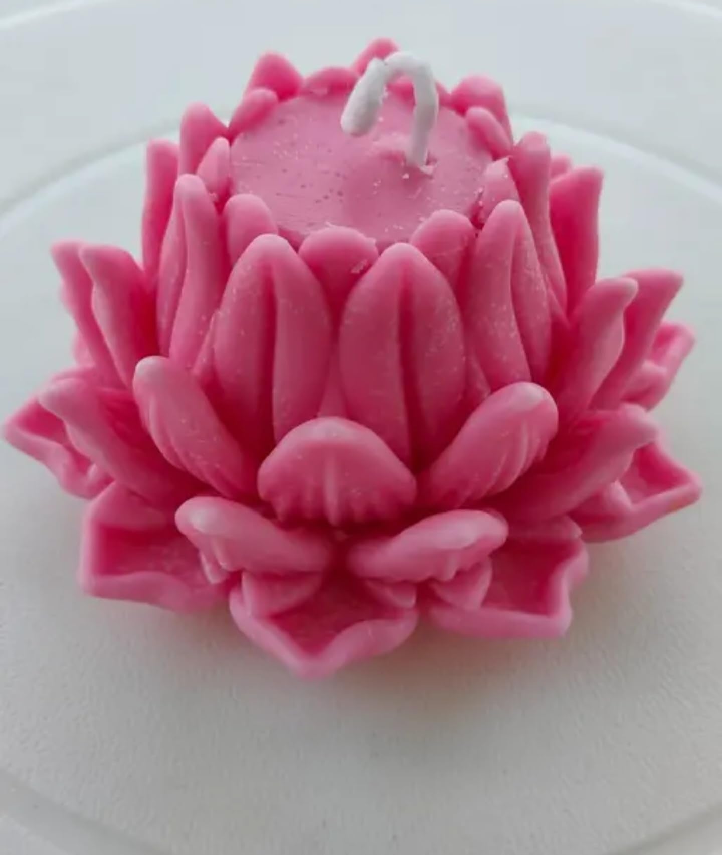 Handcrafted Decorative Pink Lotus Flower Candle, Floating Water Lily Design, White Base, Wax Material