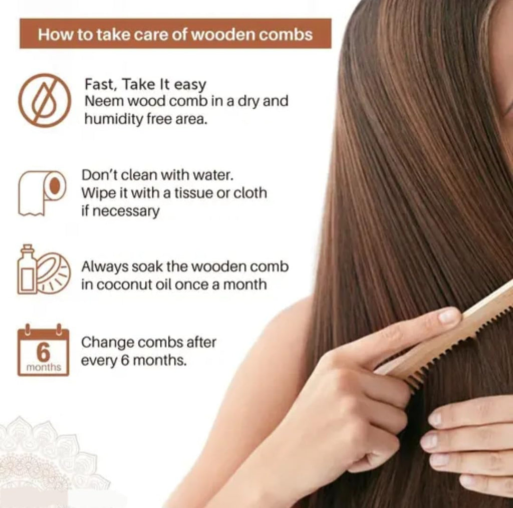 Wooden Hair Combs Set, Natural Wood, Wide Tooth and Fine Tooth, 4 Piece Set, Hair Care Styling