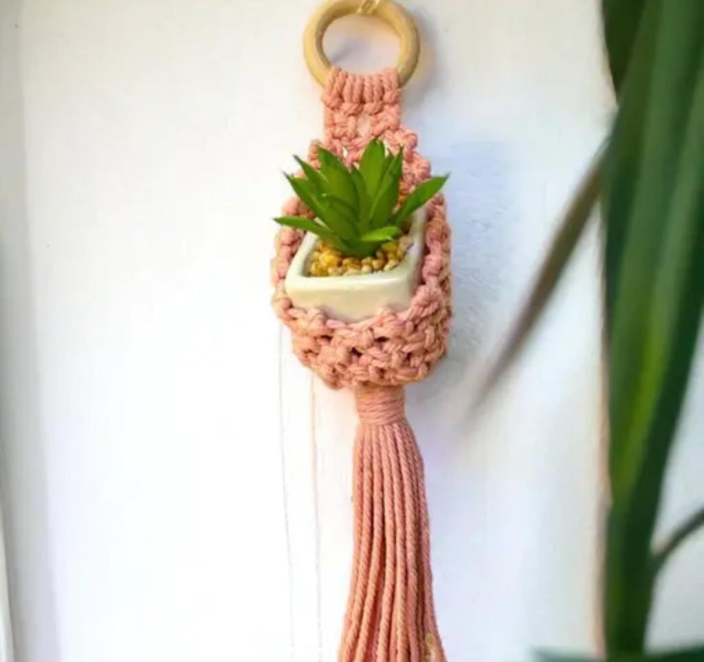 Handmade Macrame plant Hanger, Pastel Green Pink White, Set of 3, Boho Home Decor