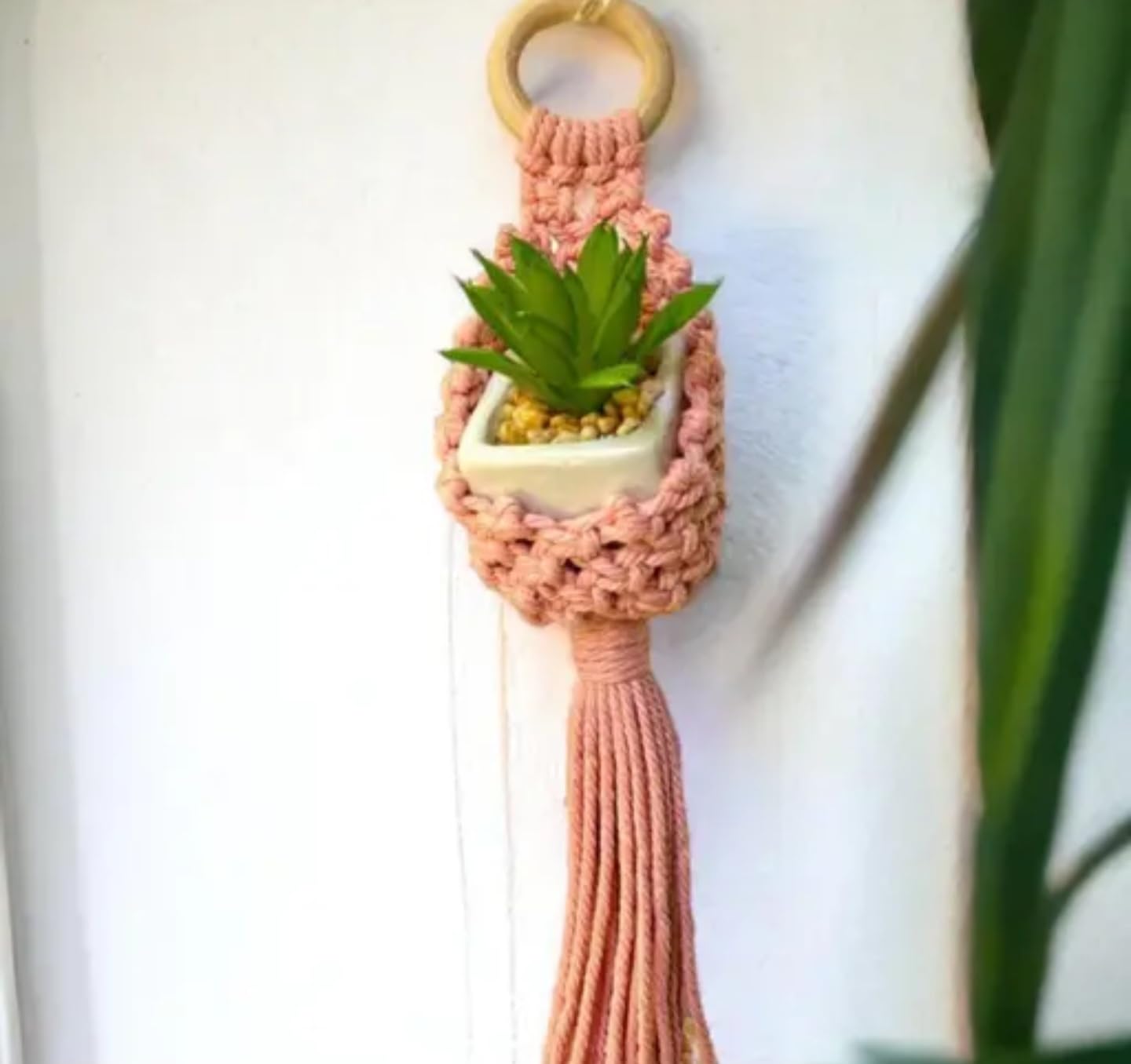 Handmade Macrame plant Hanger, Pastel Green Pink White, Set of 3, Boho Home Decor