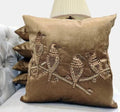 Velvet Throw Pillow Cover with Beaded Bird on Branch Embroidery, Gold, Decorative Cushion Cover