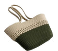 Woven Cotton Market Tote Bag, Two-Tone Cream and Olive Green, Handcrafted Design