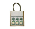 Jute Tote Bag with Pichwai Print, Green and White, Traditional Indian Art Style