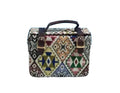 Geometric Pattern Crossbody Handbag with Leather Handles, Aztec Print, Chain Strap, Multicolour, ethnic Handbag