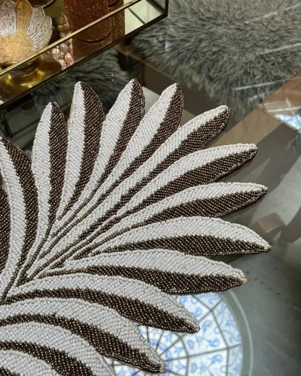 Woven Palm Leaf Handmade Placemat, Natural Brown and White, Tropical Table Decor