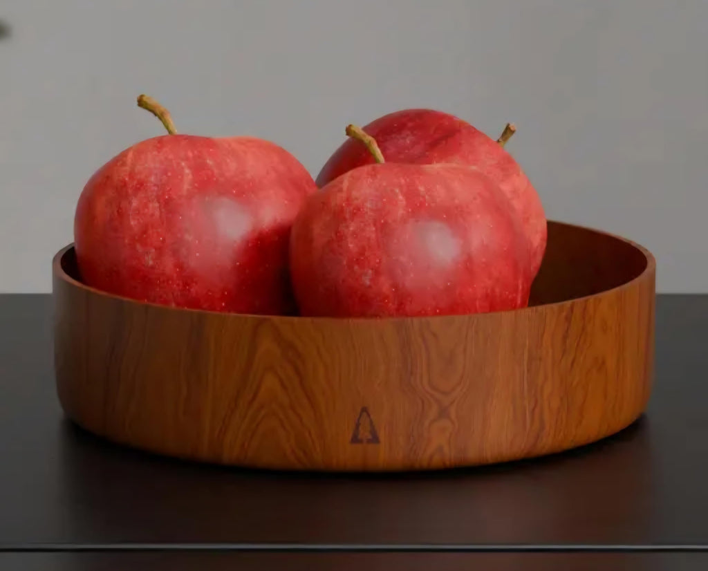 Wooden Serving Bowl, Round, Natural Wood Grain Finish, Handcrafted