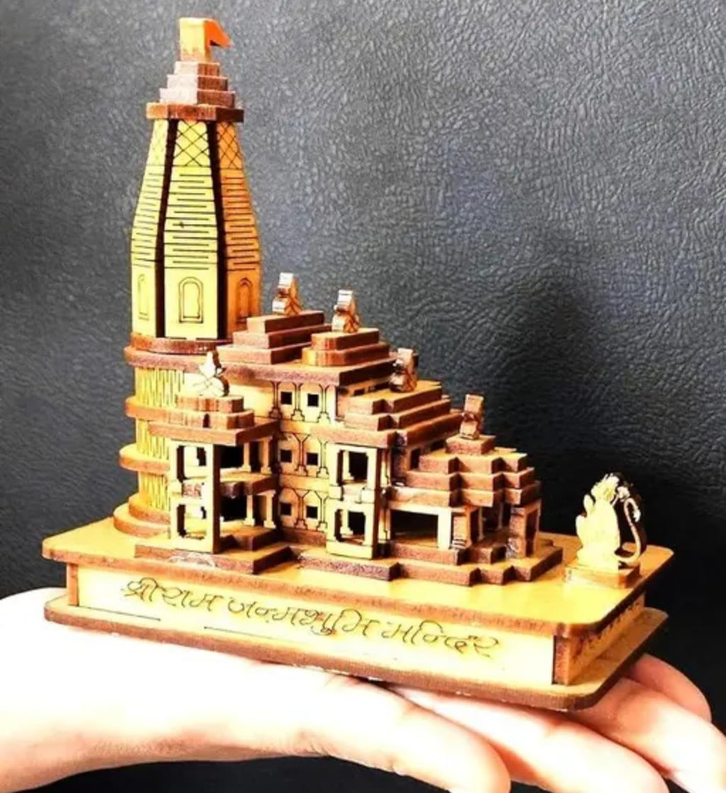 Traditional Wooden Temple Model, DIY Assembly Kit, Hindu Mandir Architecture Replica in Natural Wood Tones, Decorative Religious Display Piece