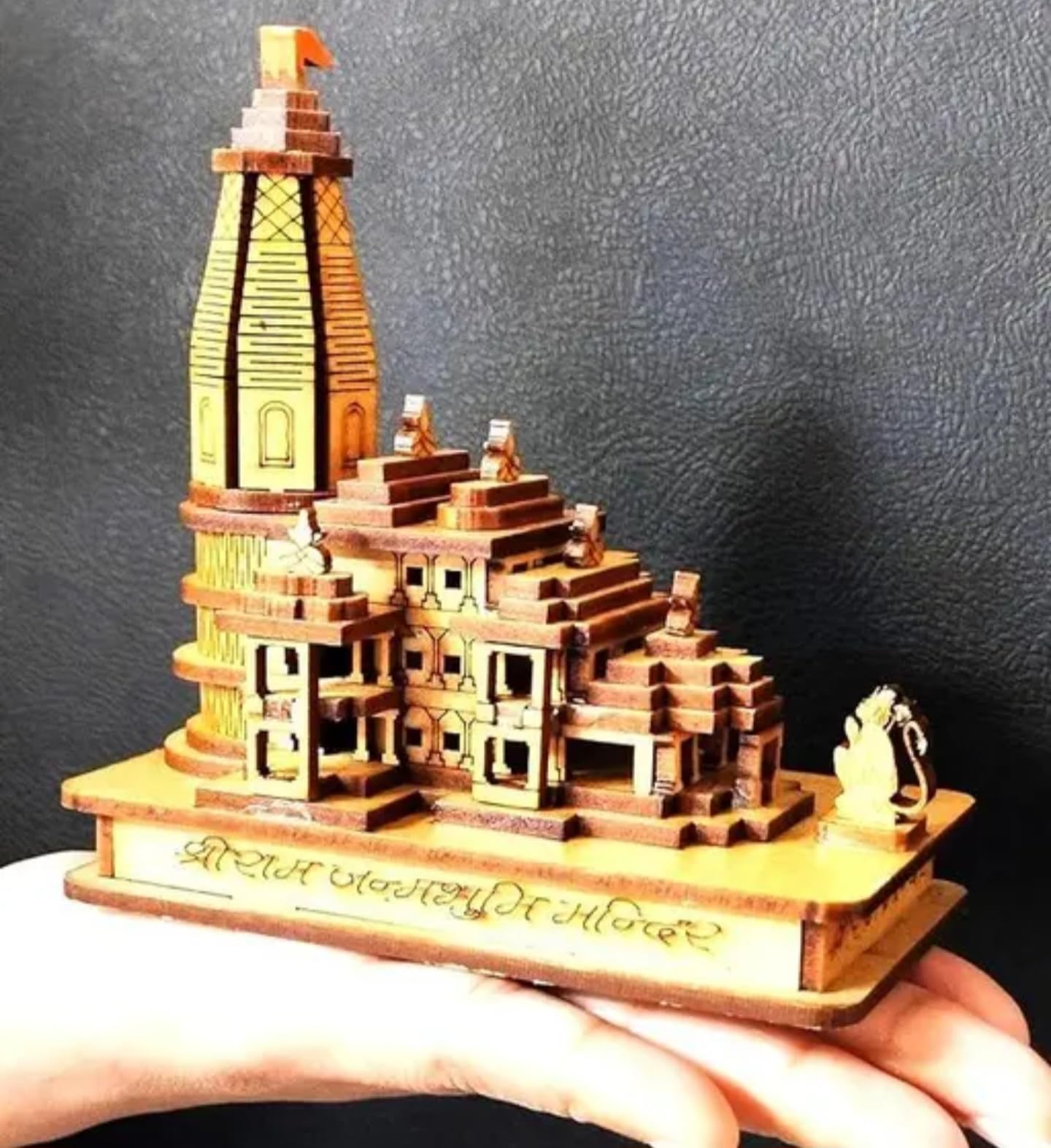 Traditional Wooden Temple Model, DIY Assembly Kit, Hindu Mandir Architecture Replica in Natural Wood Tones, Decorative Religious Display Piece