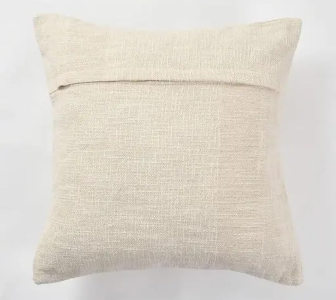 Embroidered Leaf Throw Pillow Cover, White with Green and Orange, Tassels, Botanical Style