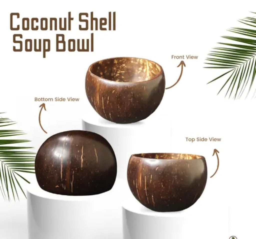 Coconut Shell Bowls, Natural Brown, Polished Finish