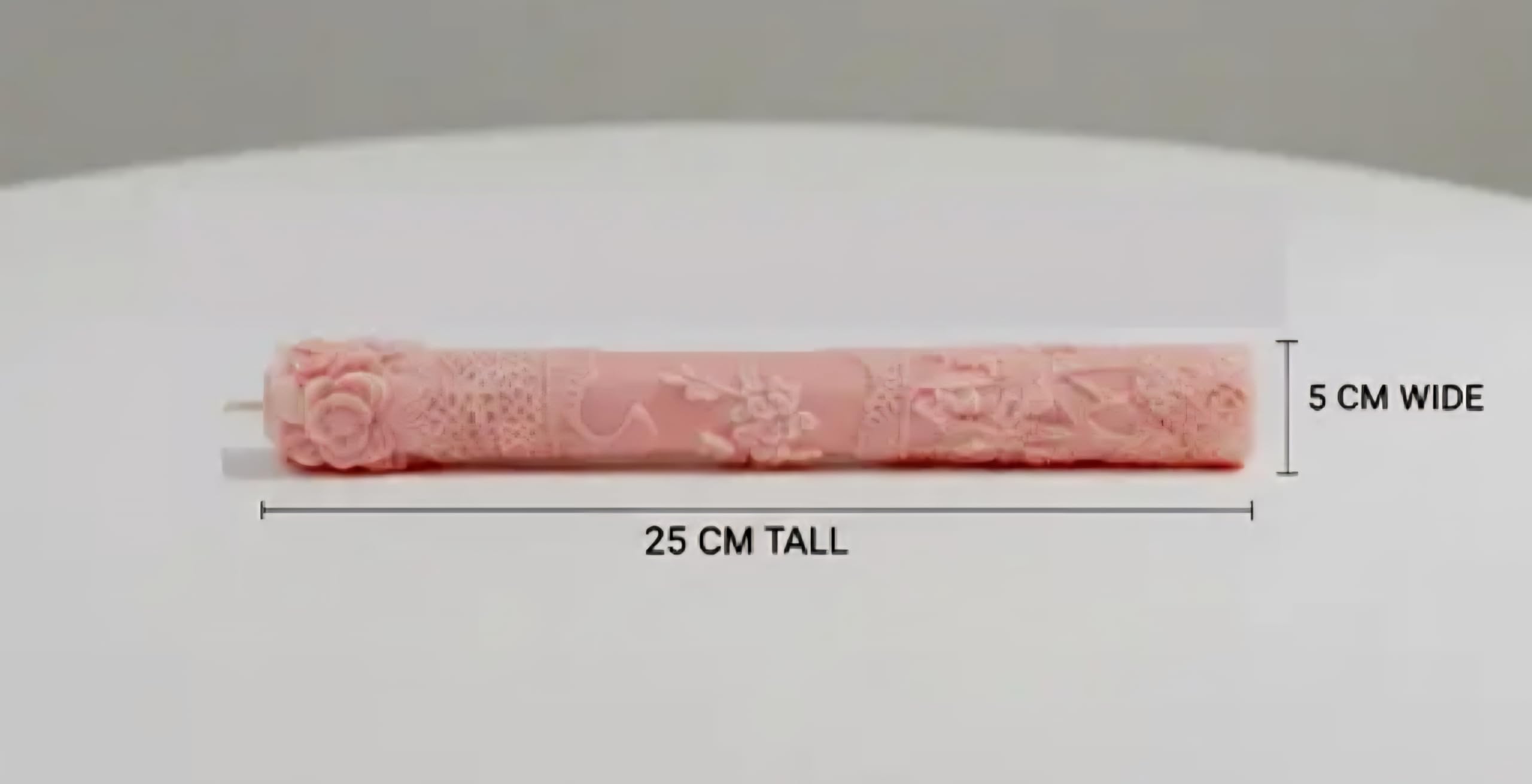 Decorative Taper Candles with Rose Design, Pink and Purple, Floral Embossed Pattern, Set of 2