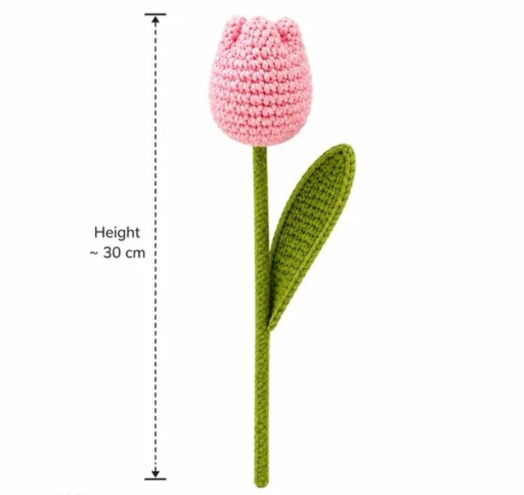 Handmade Crochet Tulip Bouquet, Knitted Artificial Flowers, Pink, White & Yellow, Gift Wrapped with Ribbon