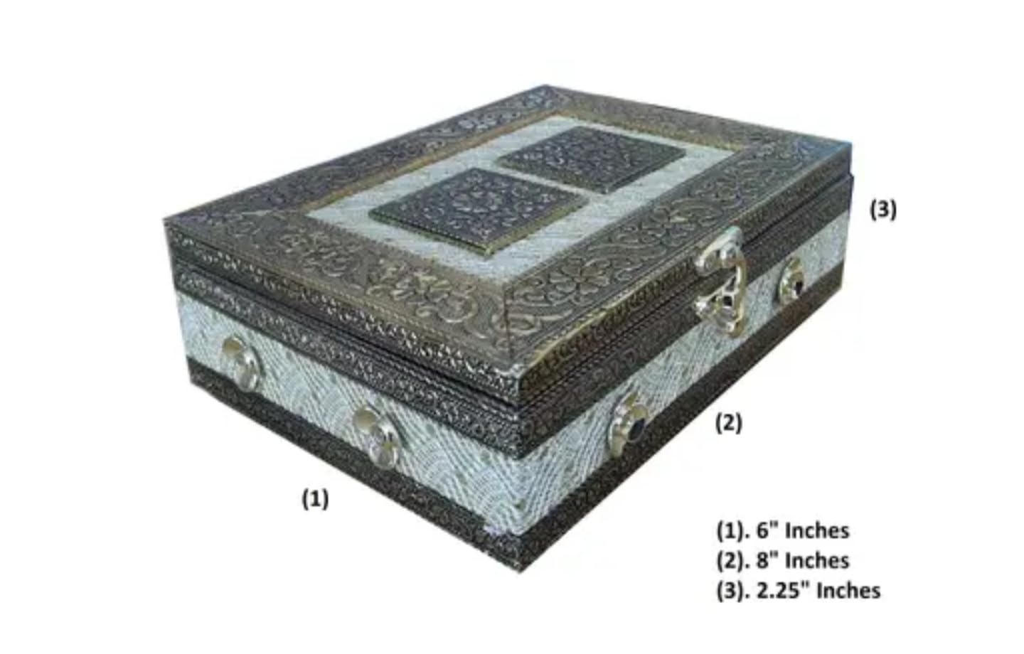 Vintage Decorative Jewelry Box, Silver Gray, Metal Alloy, Square Shape, Floral Pattern Design, Antique Storage Case with Ornate Embossed Details