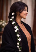 Floral Hair Braid Accessory, White Flowers with Green Leaves, Traditional Indian Bridal Style